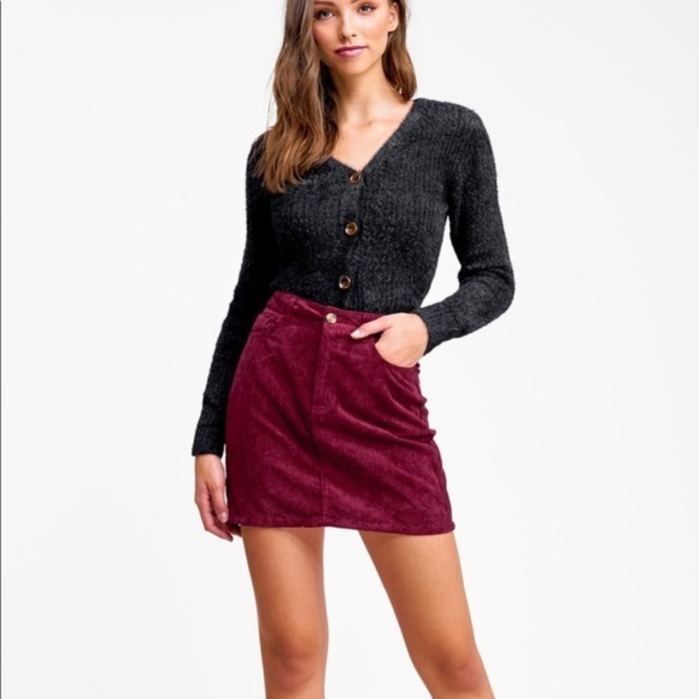 MONTREZ Burgandy Corduroy Mini Skirt